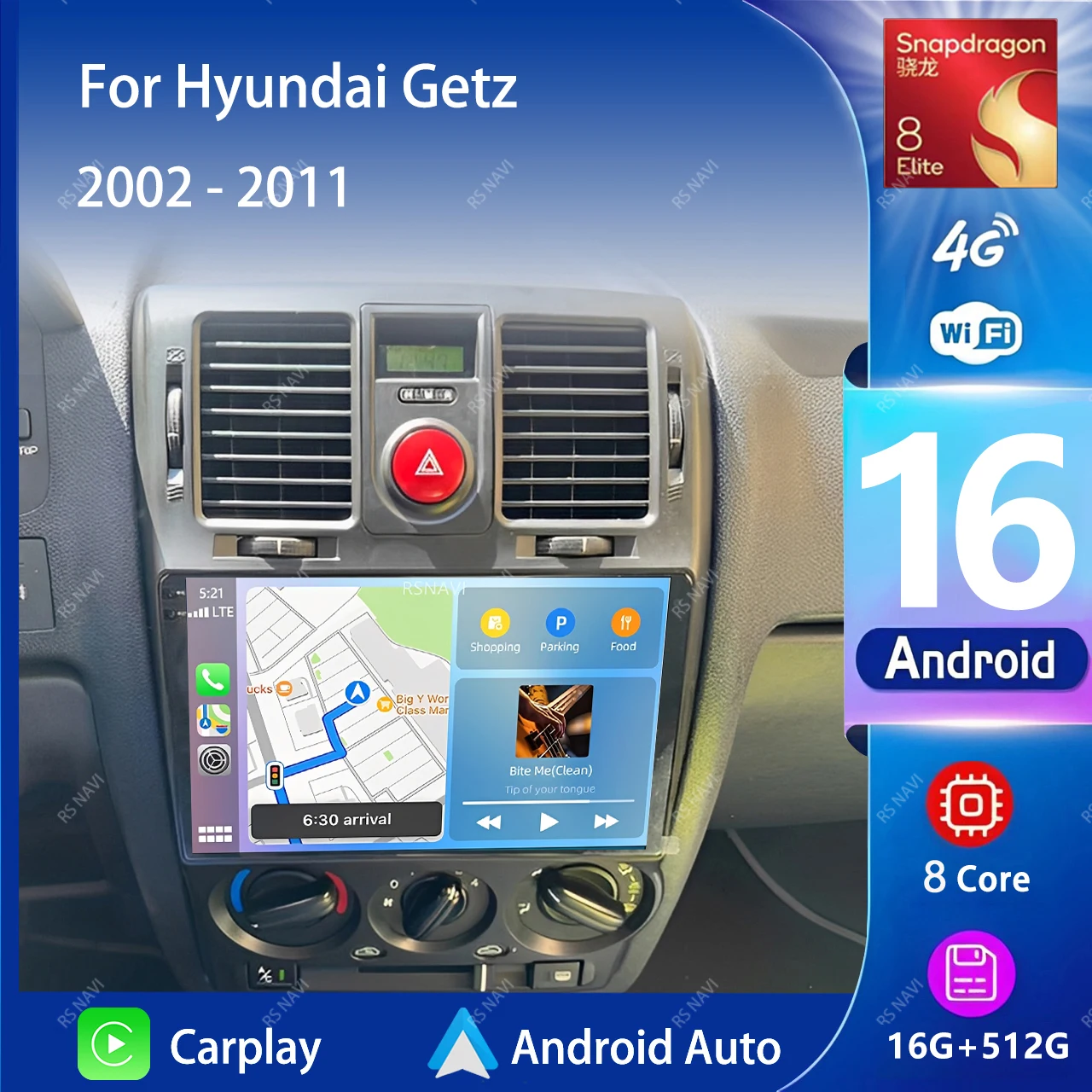 

Qualcomm Android 16 Carplay Auto 2K Screen Car Radio BT Multimedia Player For Hyundai Getz 2002 -2011 Autoradio GPS Stereo 2din