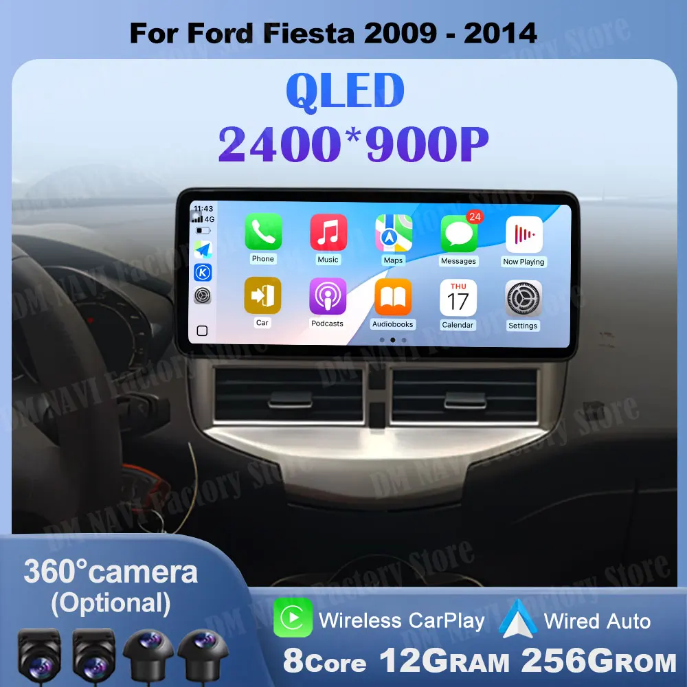 

Android 14 Car Radio Multimedia Video Player for Ford Fiesta 2009-2014 Auto Wireless CarPlay WIFI Navigation GPS BT QLED Screen