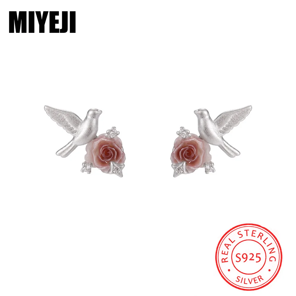 MIYEJI Real 925 Sterling Silver Zircon Flower Bird Animal Stud Earrings For Women Party Daily Wear Cute Fine Jewelry Accessible
