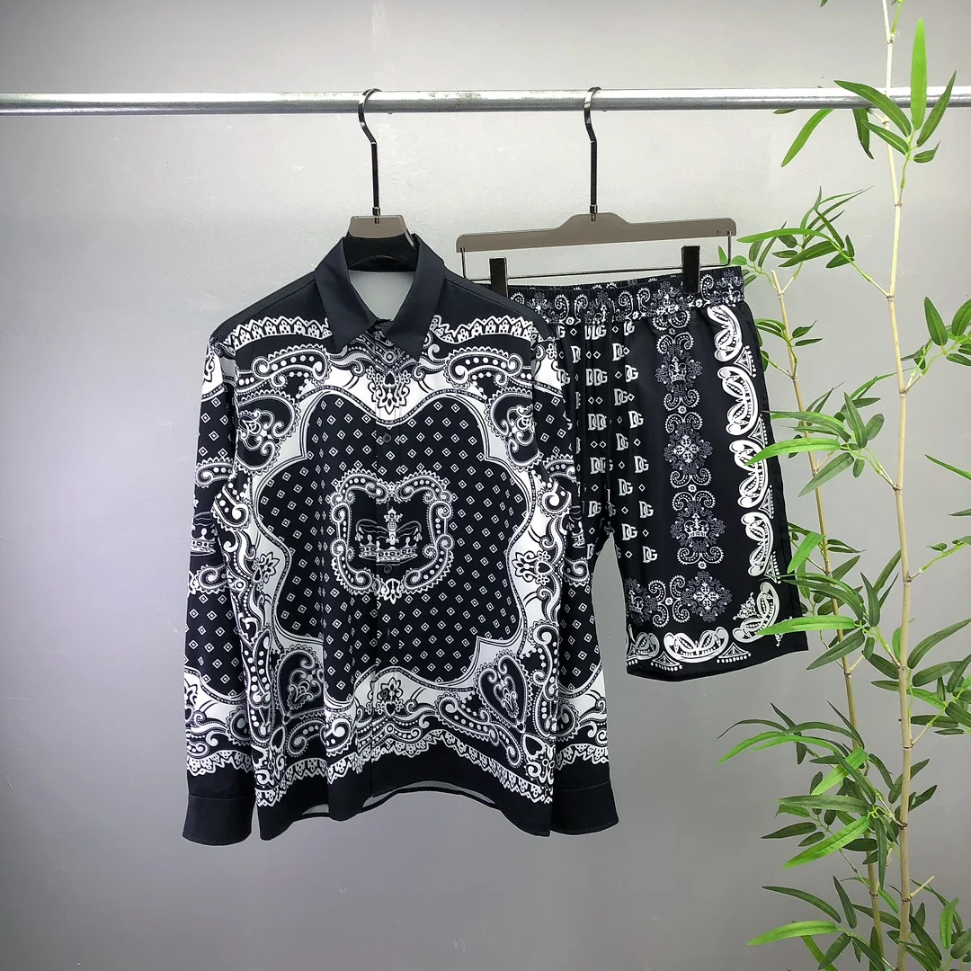 

Summer ex Long Sve irt plus orts Set Front And Ba Print Pattern Loose Fit Youthful Trend Cotton Polyester Blend