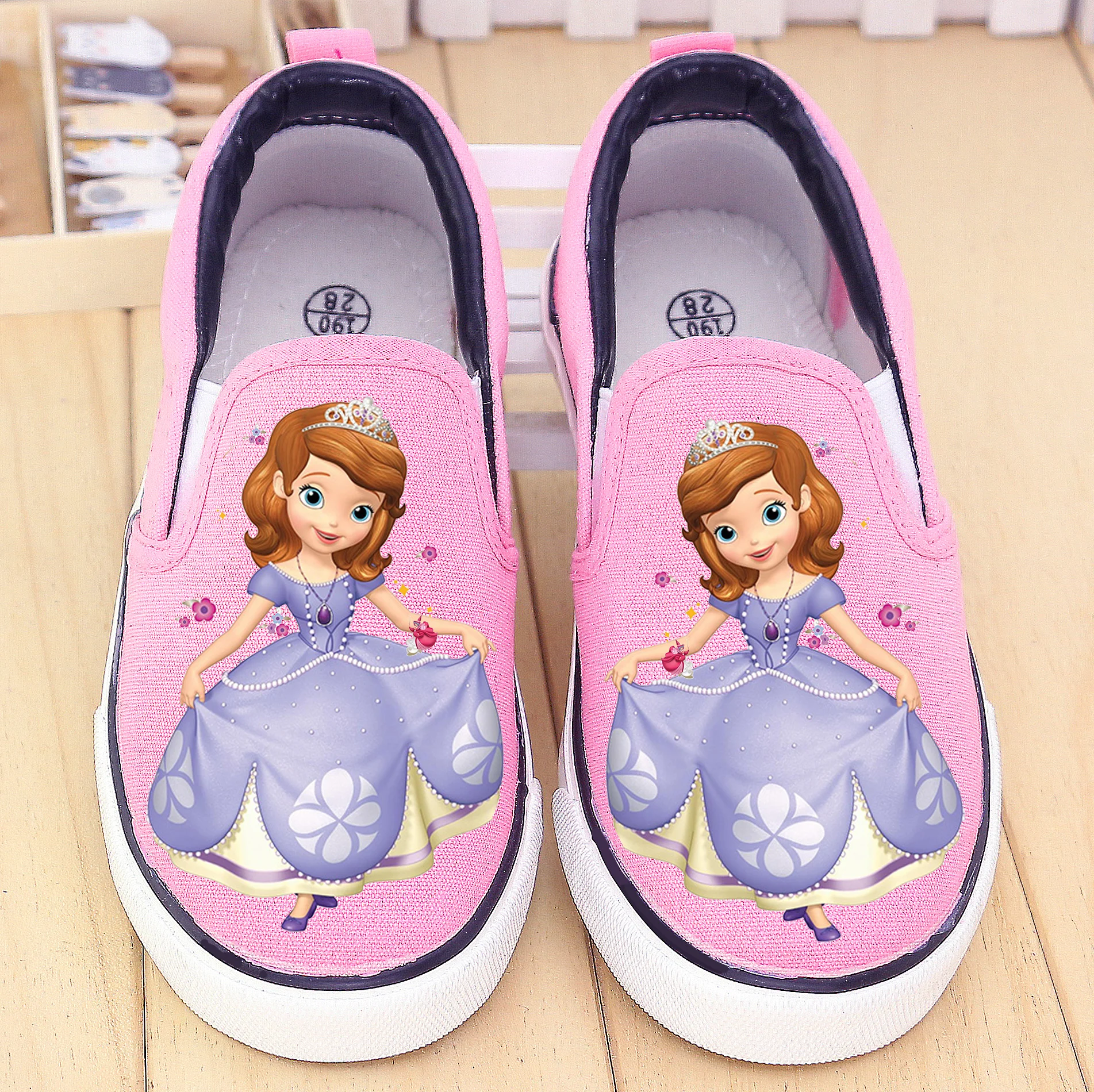 Disney Children\'s Canvas Shoes Girls Spring And Summer Cartoon Princess Sports Shoes Sneakers low-cut Frozen Shoes Size 25-36