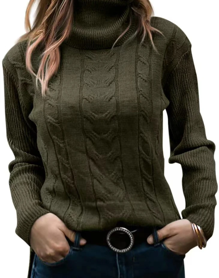 Trui Damesmode 2023 Herfst/Winter Nieuwe Slim Fit Trui Effen Kleur Hoge Hals Gebreide Vintage Lange Mouw Top Dames Dames