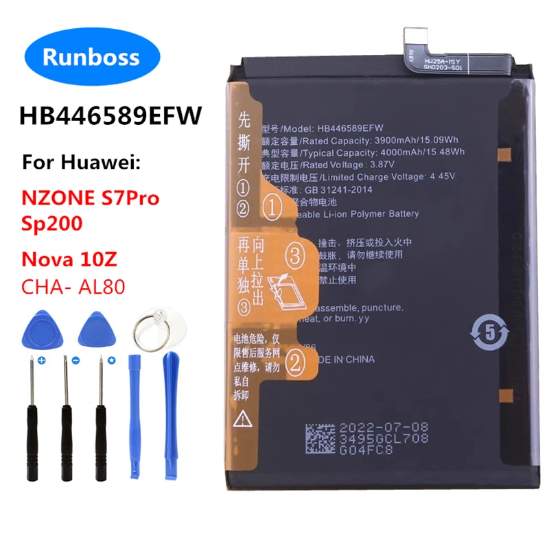 

Оригинальный новый аккумулятор 4000 мАч HB446589EFW для Huawei NZONE S7 Pro SP200 Nova 10Z CHA- AL80 COCO-TN00 COCO-AN40