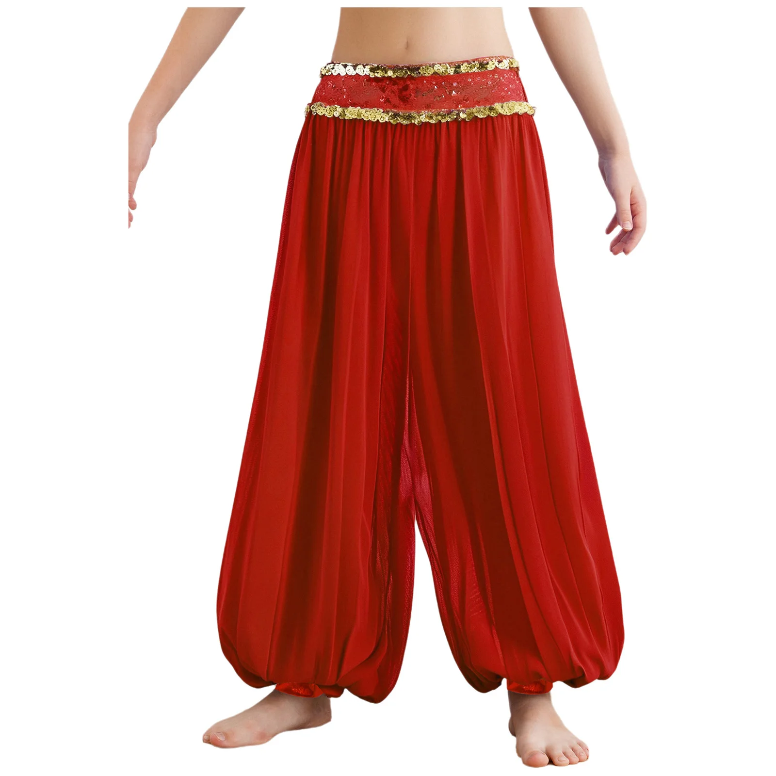 Kinder Mädchen Bauchtanz Performance Kostüm Glänzende Pailletten Hosen Reißverschluss Sheer Mesh Pumphose Halloween Thema Party Hose