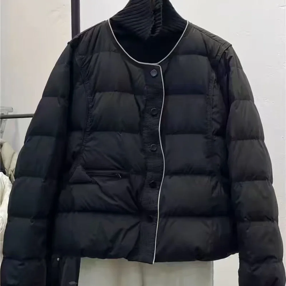 Light Down Jacket Warm Women Minimalist Quilted Winter Fashion Round Neck Solid Color Versatile Female Outerwears Loose Jackets