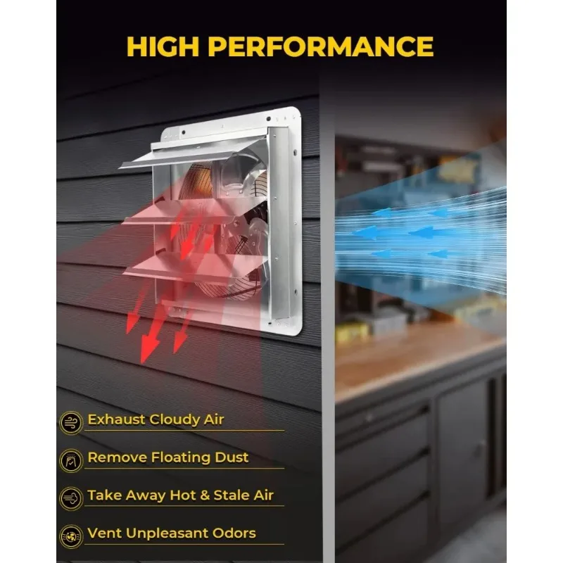 مروحة عادم مصراع VENTISOL مقاس 14 بوصة، مروحة Ven مع سلك طاقة مثبت على الحائط، سرعة عالية 1520CFM للمرآب والعلية والمحلات التجارية