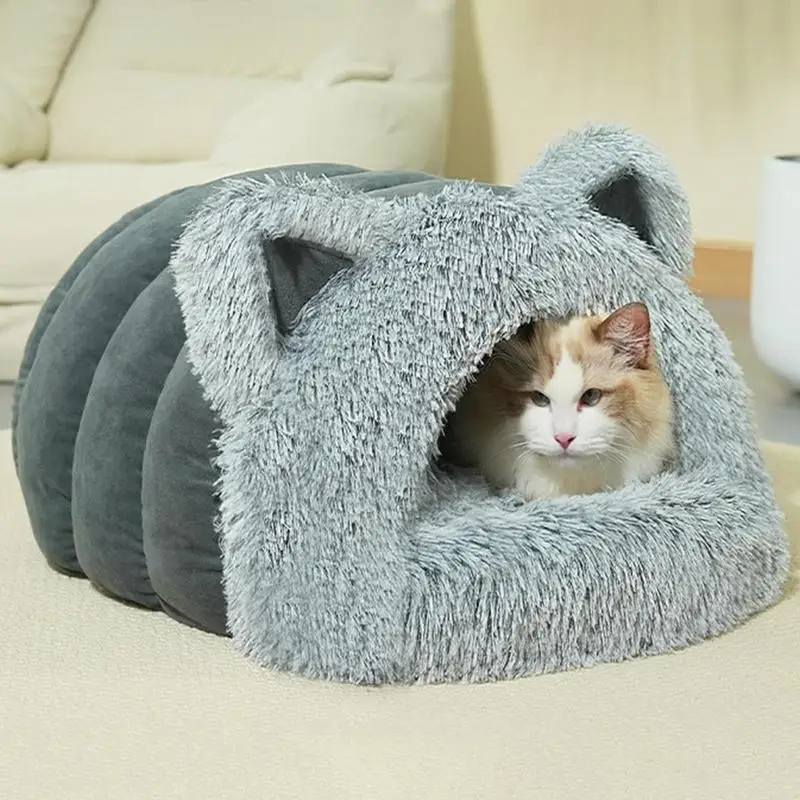 Enclosed Cat Bed Plush Hooded Cat Bed Cute Cat Bed House With Cat Ears Indoor Cat House Comfort Cat Hideaway For Cat Small Dog