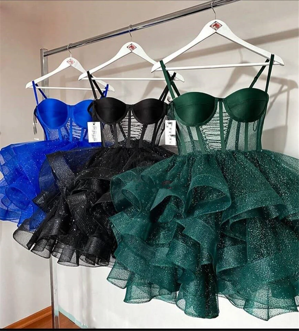 Bealegantom Princess Spaghetti Straps Short Homecoming Dresses Ball Gown Ruffles Mini Graudation Cocktail Prom Party Gown QA233