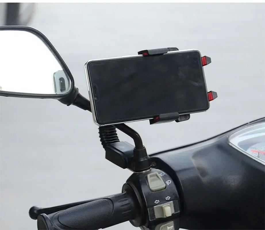 Motorcycle Electrical Car Mobile Phone Bracket Non-slip Anti-vibration Rearview Mirror Rotatable Automatic Lock Riding Holder