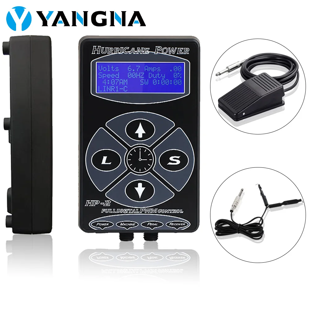 

YANGNA Digital LCD Tattoo Power Supply kit Black Power Supply for Rotary Tattoo Machine with Foot Pedal Clip Cord Accessories