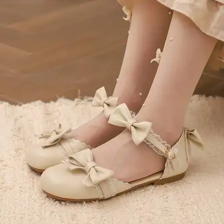 Lolita Style Girls Flats Bowknot Buckle Strap Round Toe Small Size 28 29 30 Sweet School Children Dress Shoes Summer 2024