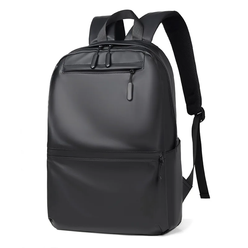 Men's Black Casual Backpack Urban Simple Business PU Leather Backpacks Lightweight Travel Work Commuter Bag
