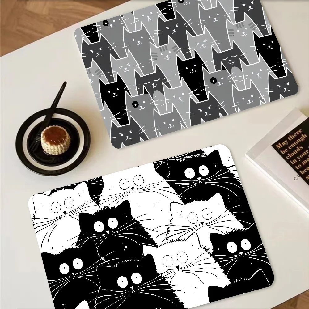 Black And White Cat Kitchen Draining Mat Non-slip Drain Dish Mats Coffee Pad Heat Resistant Placemat Dinnerware Dustproof Pads