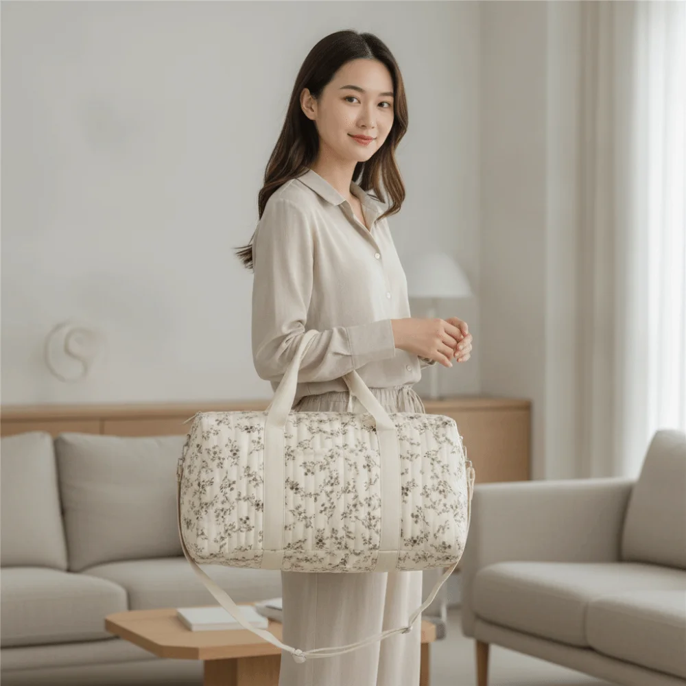 

Shoulder Bag Lightweight Cylinder Handbag Quilted Soft Diaper Organizer Foldable Washable Mommy Travel Bag Stroller