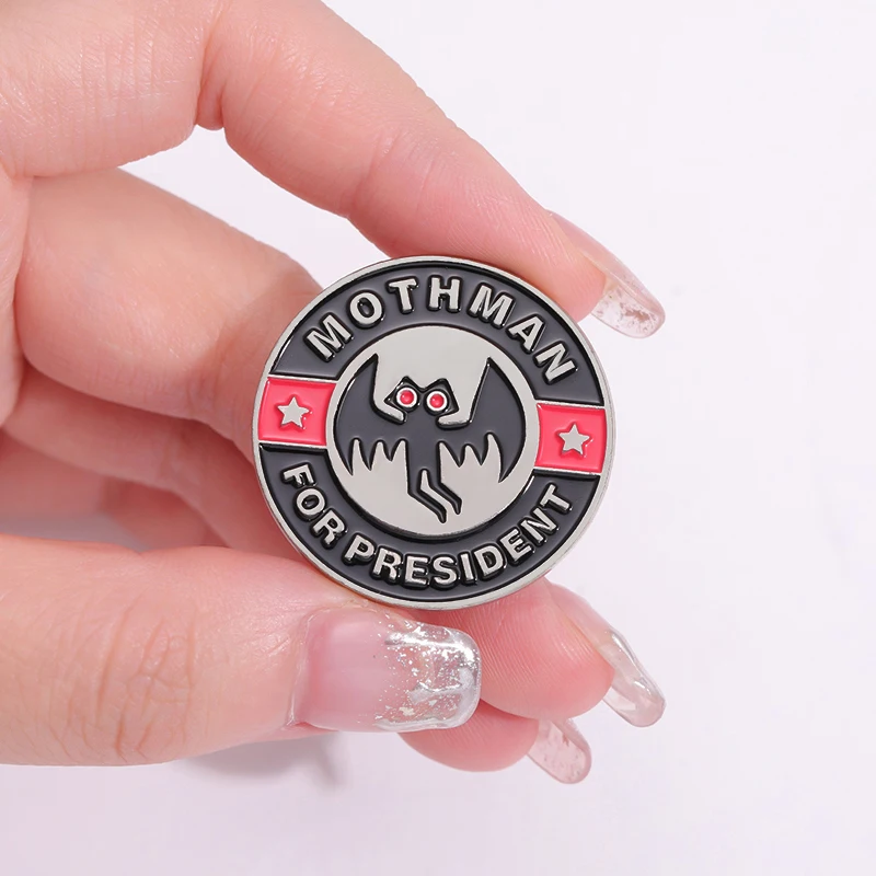 Cartoon Mothman for President Enamel Pin Animal Brooch Badge Punk Round Custom Gift Halloween Lapel Bat Backpack Jewelry image 4