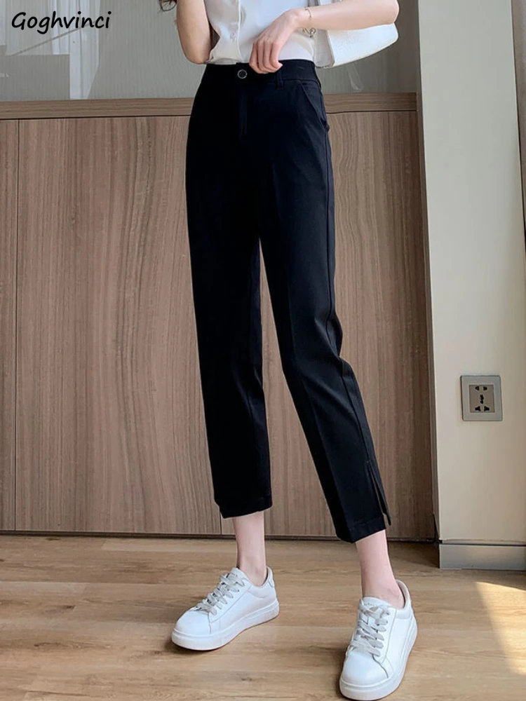 Pantaloni casual alla caviglia da donna estivi sottili a vita alta vendita calda femminile accogliente cadente diviso dritto semplice tutto-fiammifero quotidiano Femme