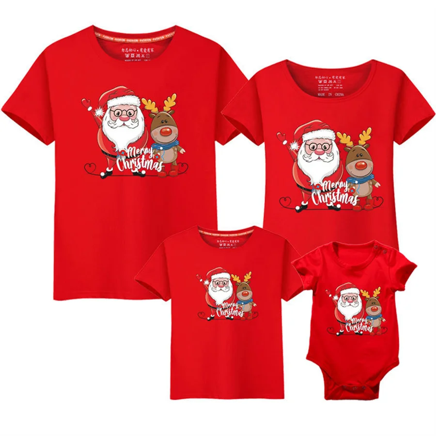 Christmas Family Look Mom And Me Clothes Adult Kids T-shirt Baby Rompers Father Mother Daughter Son Matching Family Outfits