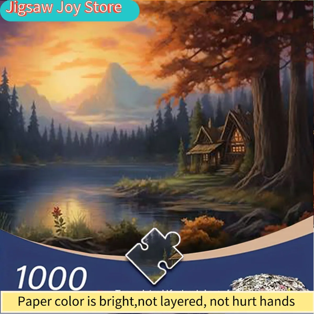 

Adult Jigsaw Puzzle - Sunset at Lakeside House with Trees & Mountains, Large Challenge for Adults & Families, Portable Boxed