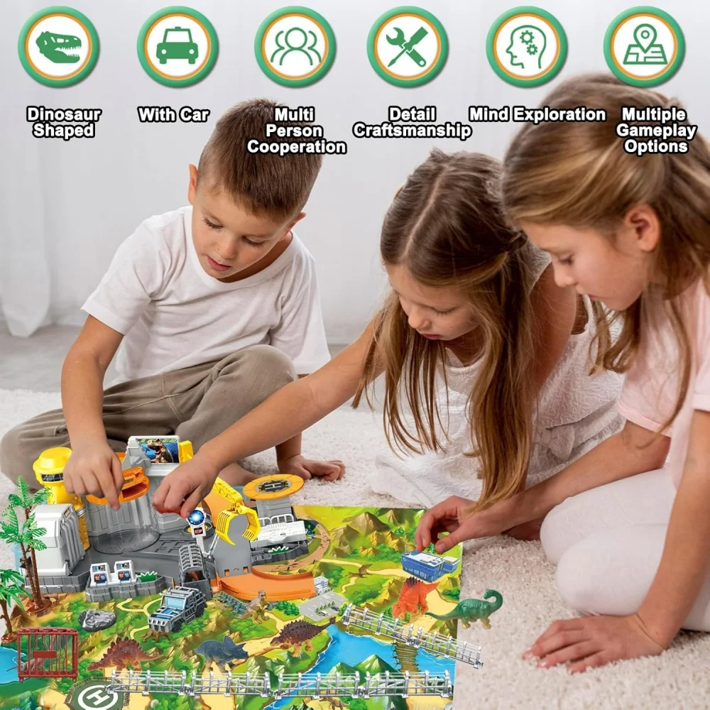 

Children's Dinosaur Research Institute Scene Toy Set Includes 17 Dinosaurs and 9 Cars and Planes, Simulated Dinosaur Transport Vehicle, Parking Lot, Dinosaur Base Map, Toy Cars, Boys' Birthday Gift, Christmas Gift