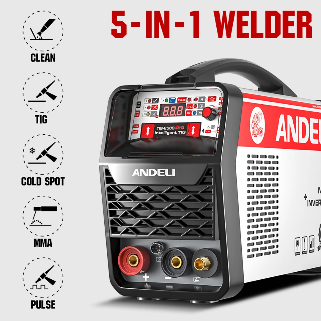ANDELI  Free Shipping 110/220V Cold Welding Machine HOT/Cold/MMA/CLEAN/TIG Pulse 5 in 1 IGBT Inverter Multi-function TIG Welder