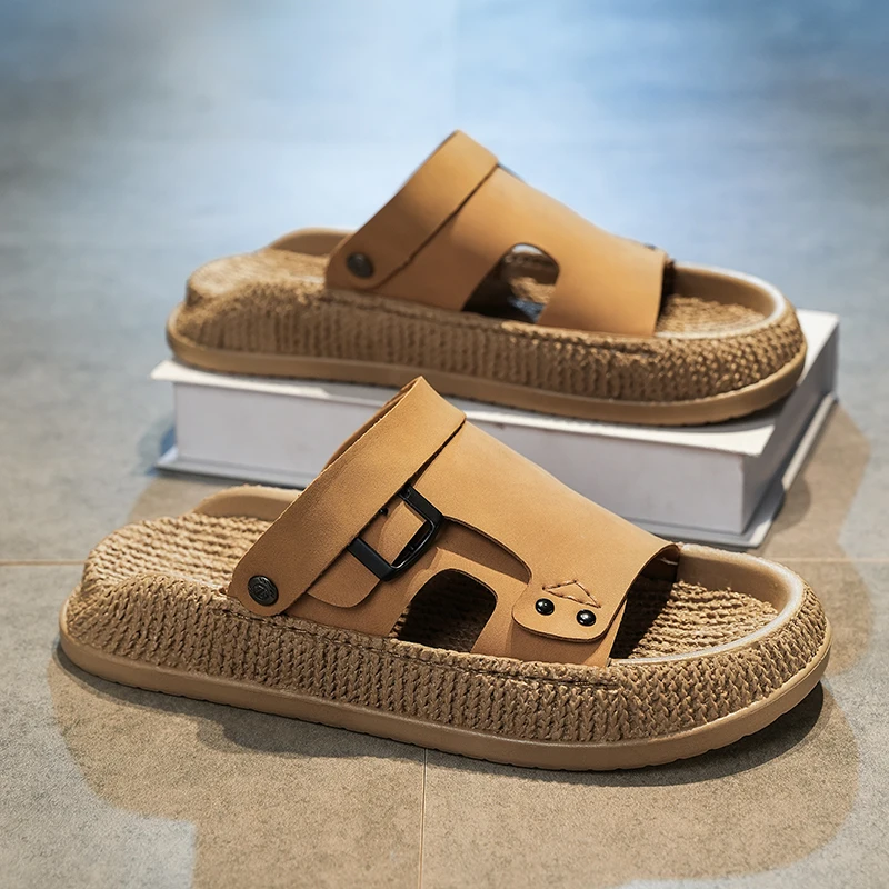 

Men's Summer Outdoor Casual Sports Sandals Anti-Slip Deodorant Driving Dual-Purpose Woven Slippers Beach Shoes