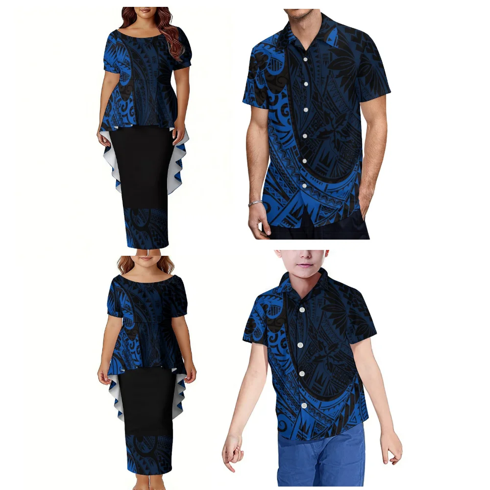 Polynesian Baby And Toddler Outfit - Puletasi Women'S And Girls' Skirt With Tail-Shaped Design - Customized Men'S Shirt