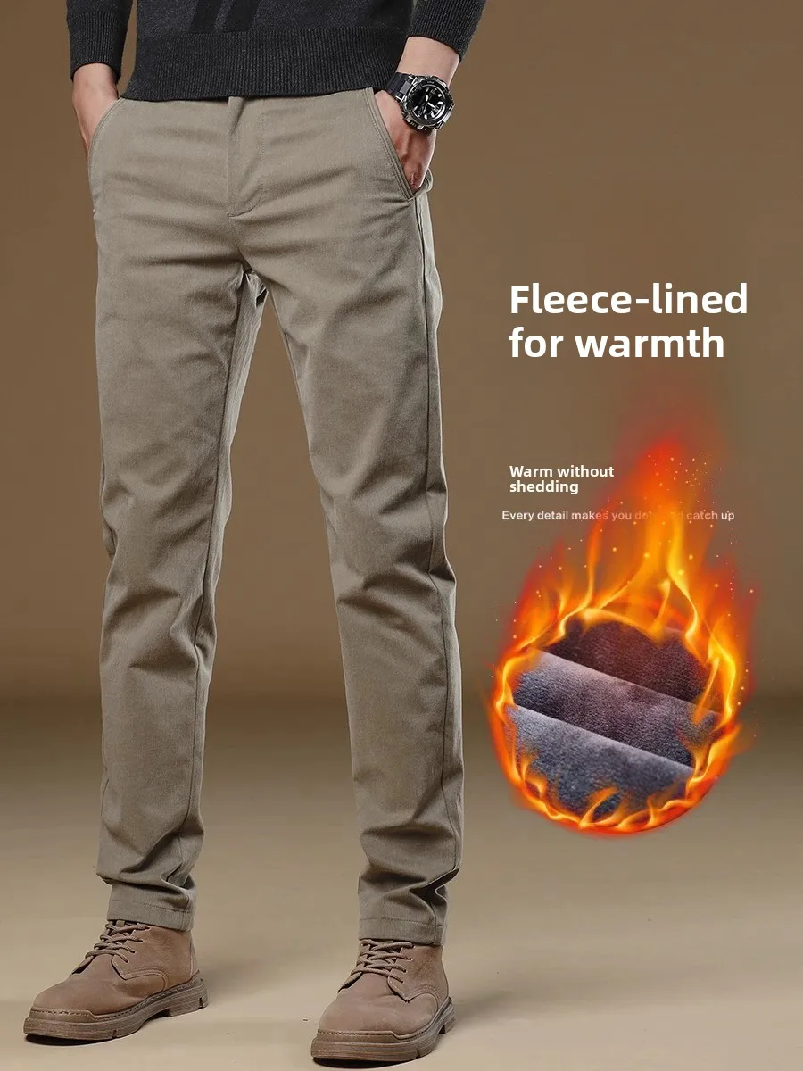 

High-End Pure Cotton Men's Casual Pants Hong Kong Sle Spring Autumn Loose Straight Cut Breathable Busin Suit Trousers