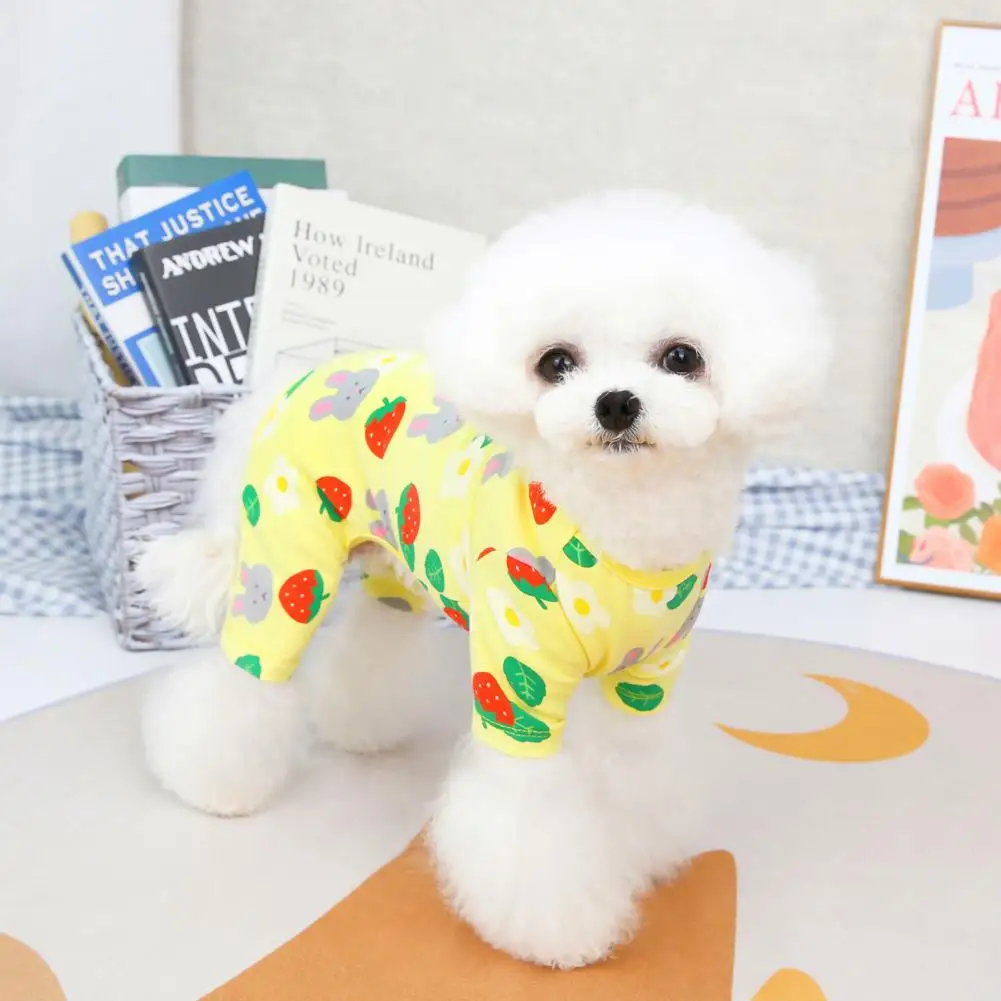 Spring Summer Dog Jumpsuit Cartoon Print Four-legged Puppy Bodysuit Pullover Washable Breathable Pet Clothes For Daily Wear