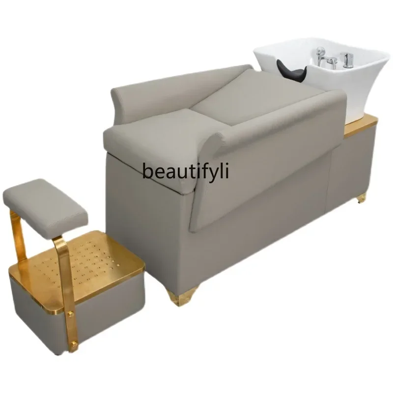 09Barber Shop Shampoo Chair Salon Bed Hair Salon for Hair Salon Ceramic Basin Lying Half Flushing Bed