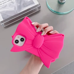 3D Cute Bowknot Lovely Girly Soft Silicone Phone Case for iPhone 15 14 13 12 11 Pro Max Shockproof Pink Cover