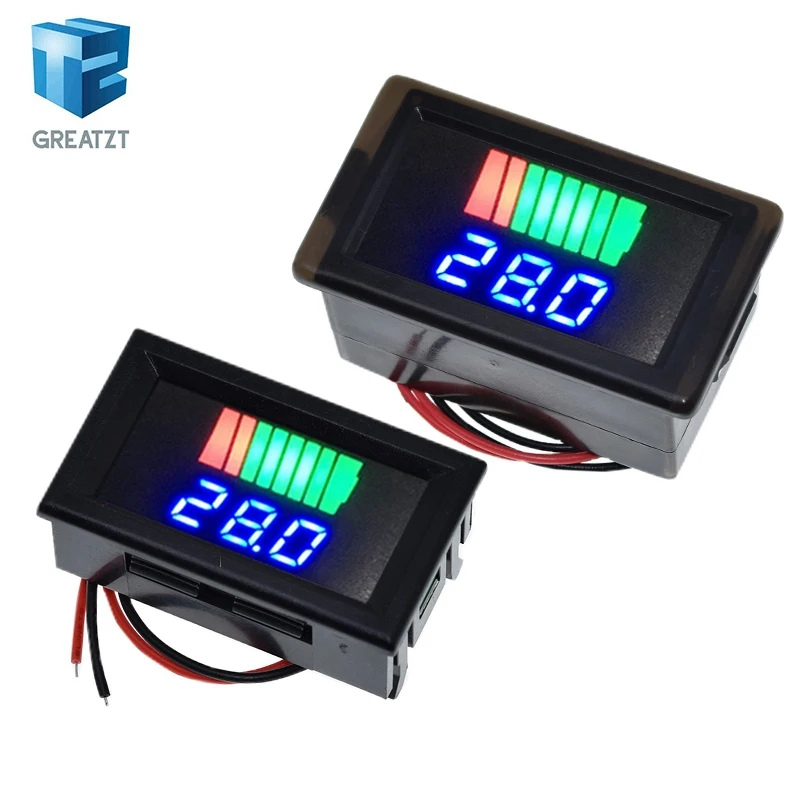 Car Battery Charge Level Indicator 12V-60V Lithium Battery Capacity Meter Tester Blue Display LED Tester Voltmeter Waterproof