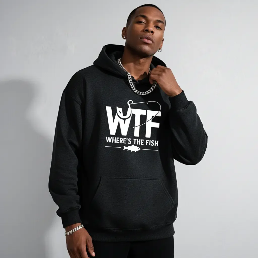 Men's Funny Fishing Graphic Hoodie - Cotton Blend Long Sleeve Pullover Regular Fit | Soft & Breathable Fabric, Durable Print, Everyday Comfort, Machine Washable, Casual Outdoor Urban Street