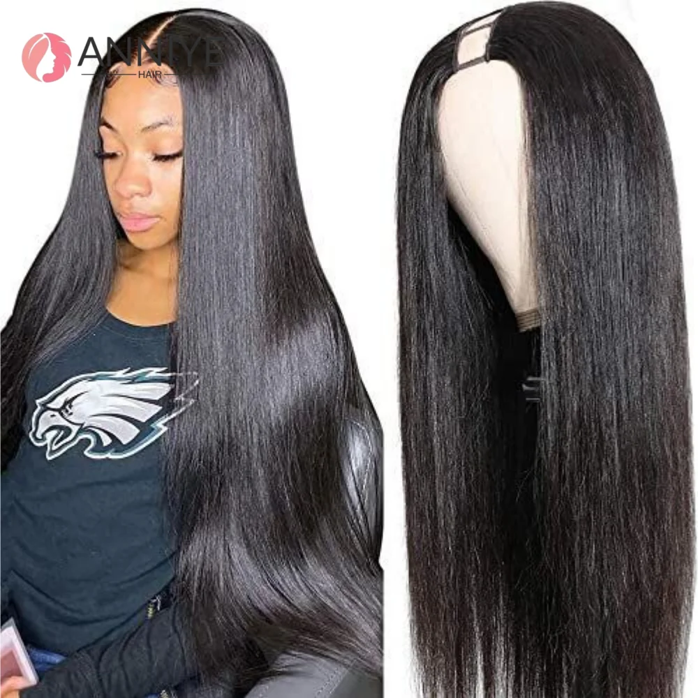 

U part Wig Straight Long Wig Human Hair 30 Inches Upgrade Upart Wigs For Women 100% Human Hair Head Clip In Half Wig ANNIYE Hair