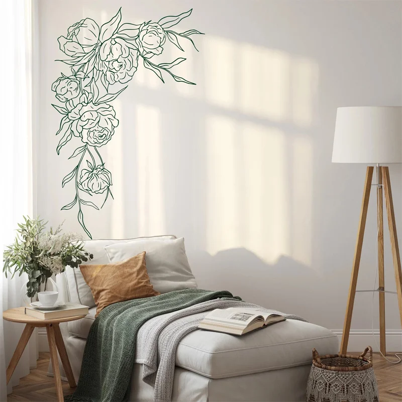 ملصق حائط على شكل زهرة، ديكور زهور، فن جداري على شكل زهور، ملصق حائط على شكل زهور، ديكور طبيعي، ديكور نباتات، جداريات زاوية زهور AC16