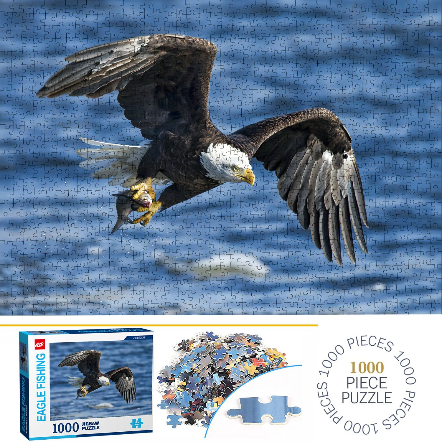 1000 Pieces Eagle Fishing Jigsaw Puzzles for Adults Home Decor Games Family Fun Floor Puzzles Educational Toys for Kids