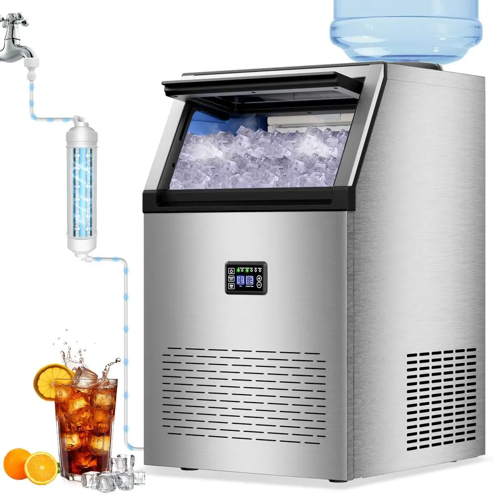 

Ice Maker Machine 200lbs 24H with 40Lbs Storage Bin,Stainless Steel Freestanding or Under Counter Ice Maker, 2 Water Inlet Mode