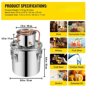 3 5 8 13 Gal Distiller Alambic Moonshine Alcohol todavía de cobre inoxidable Diy Cervecería Home Brew Wine Wine Kit de cebolla esencial 10 Mejor máquina de hacer alcohol de ventas - №10