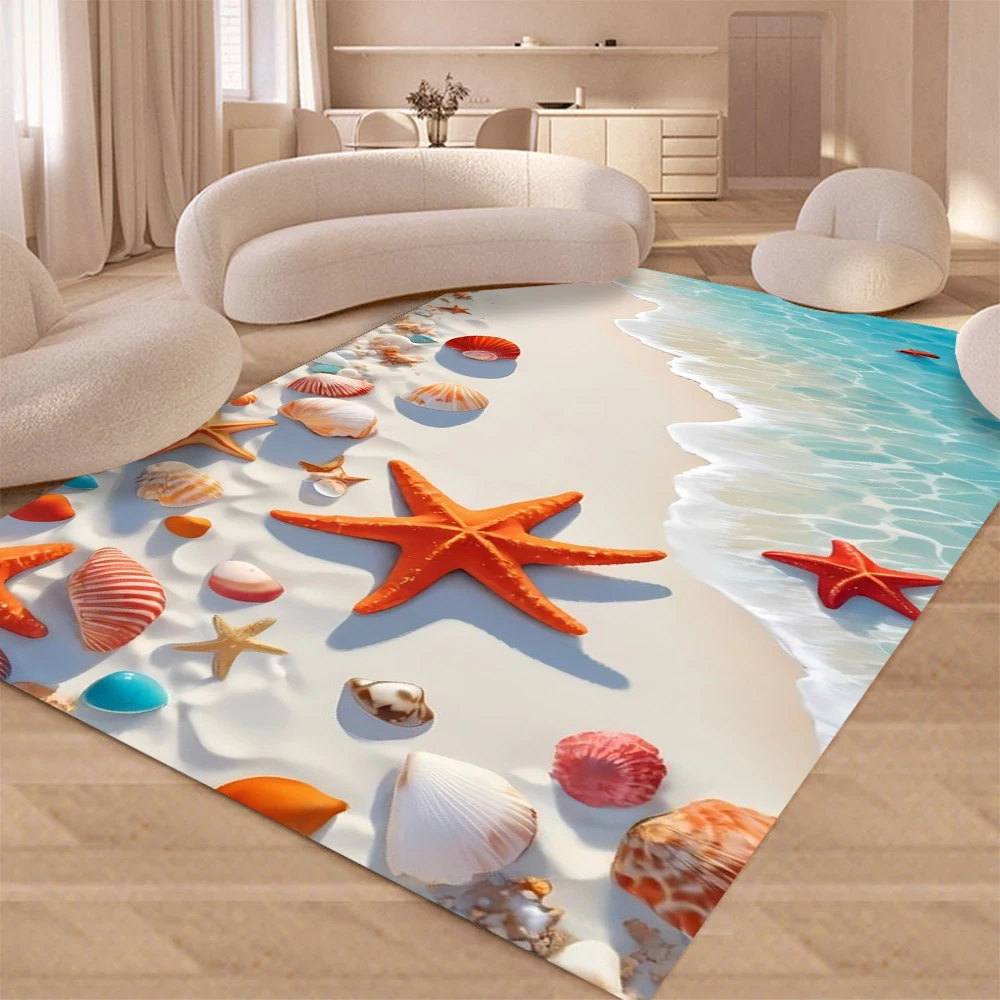 Starfish Beach Shell Sea Star Sand Carpet Rug for Living Room Bedroom Home Sofa Decoration, Play Non-slip Floor Mat