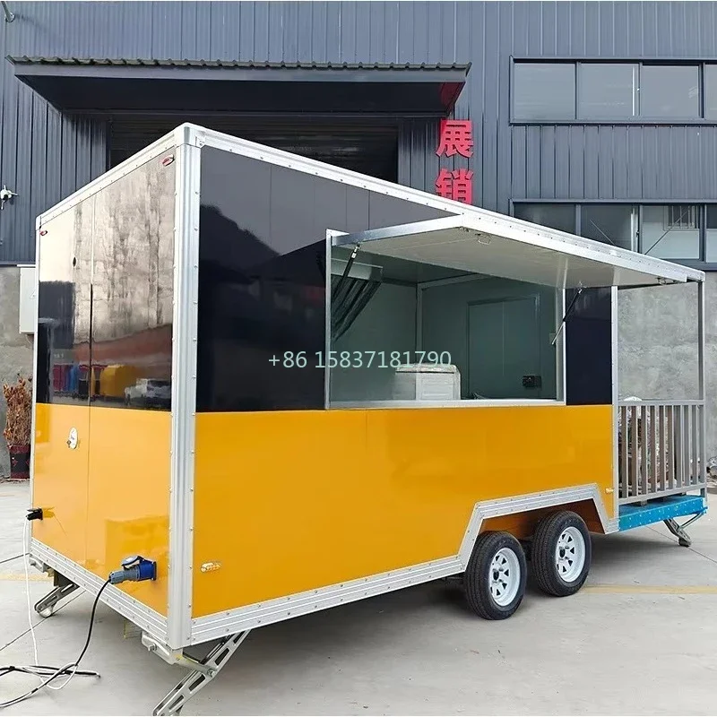 Custom Hotdog Food Cart Concession Mobile Pizza Food Truck Hamburger Mobile Taco BBQ Food Cart Trailer With Porch Dining Car