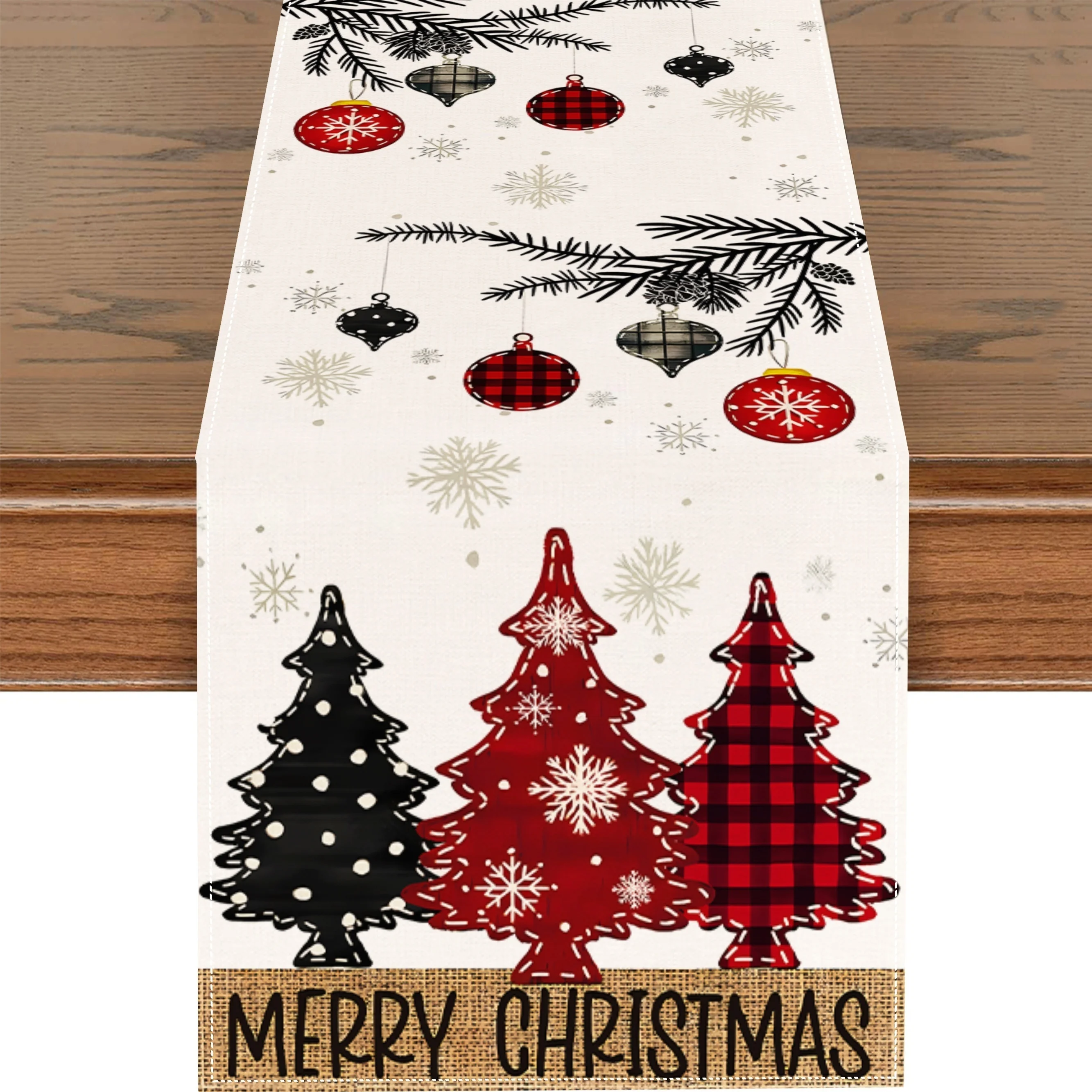 1Pc Christmas Style Table Runner White Snowflake Ornament Tree And Merry Christmas Print Table Cover For Dining Table Kitchen De