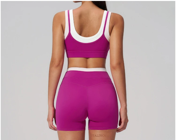 VITALINOVO 2-teiliges Workout-Set für Damen, nahtlose Biker-Shorts mit gepolstertem Sport-BH, sportliche, passende Outfits für Damen, für Fitness, Gym, Yoga – Detail 3