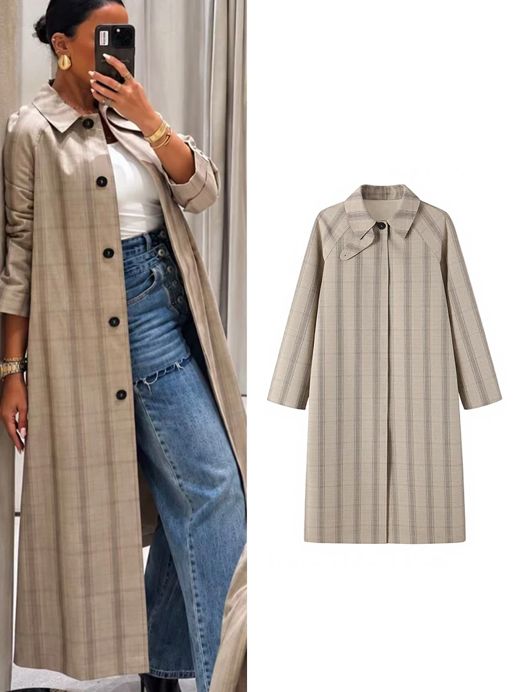 TFMLN Women's Long Trench Coat Long Sleeve Side Pockets Maxi Windbreaker Lapel Single Breasted Fashion Autumn Tench Coats