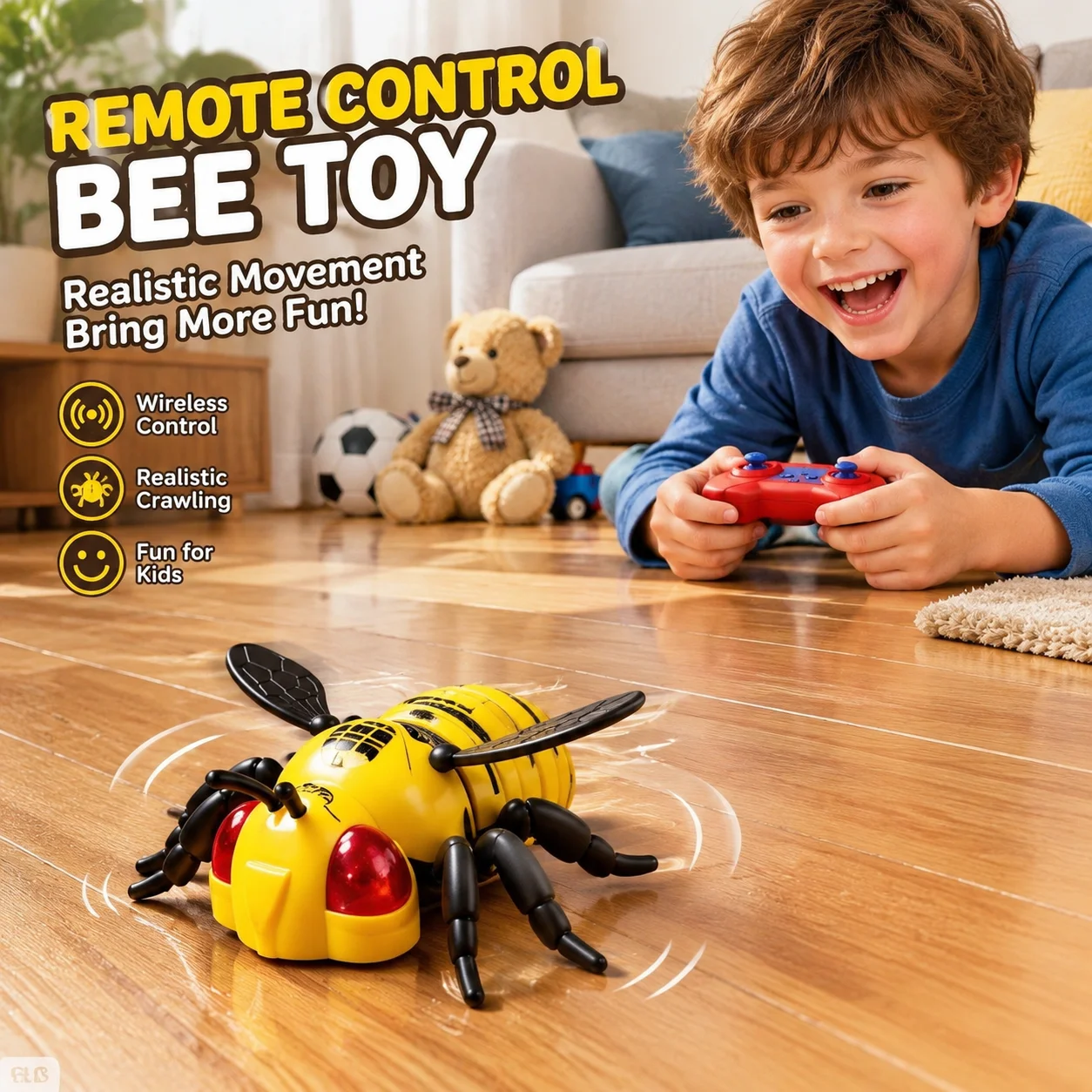 RC simulation bee toy, light tracking infrared multi-faceted floor and wall vehicle, 360 ° rotation, boy's gift