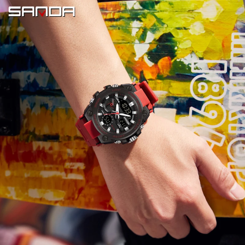 นาฬิกาข้อมือดิจิตอล Jam Tangan elektronik กันน้ำ Sanda 3311ชายนักเรียนแนวโน้มแฟชั่นทหารไฟกลางคืนอเนกประสงค์