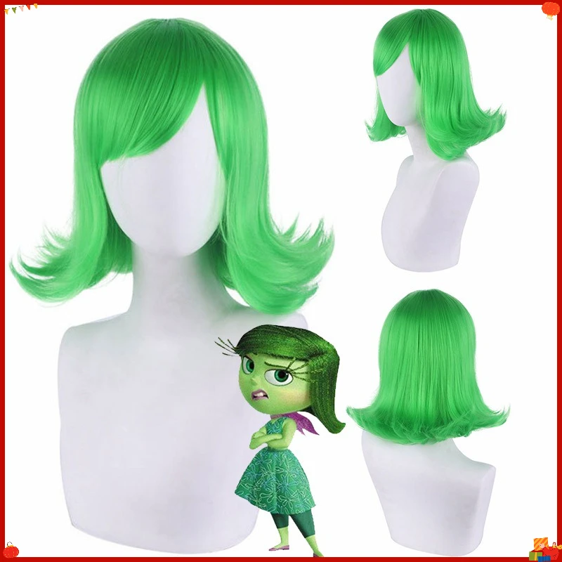 Synthetic Cosplay Wig Short Green Flip Anime Inspired Style for Agent Team Roleplay Brain Game Party
