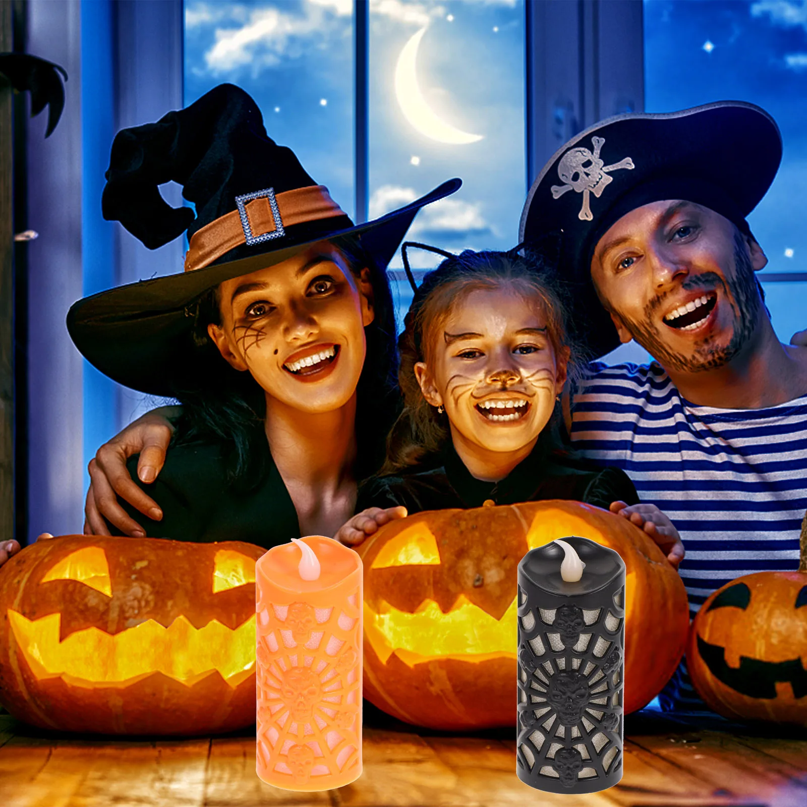 

3 PCS LED Spider Web Skull Flash Halloween Candles Spooky Night Light Decorative Lamps for Party Garden Home Decoration Glowing