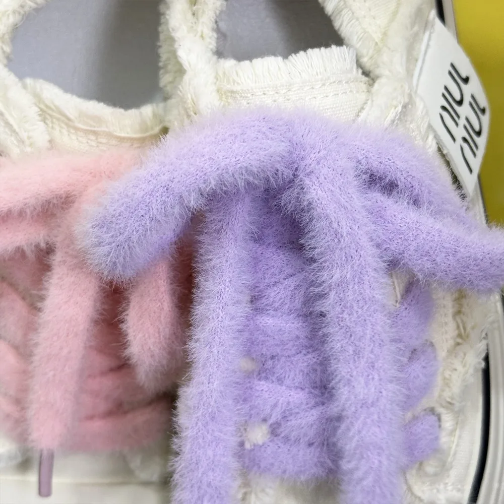 Soft Fuzzy Plush Shoelaces with Sturdy Tips Sweet Ins Style DIY Shoe Decor Ropes for Canvas Shoes German Army Trainers 1 Pair