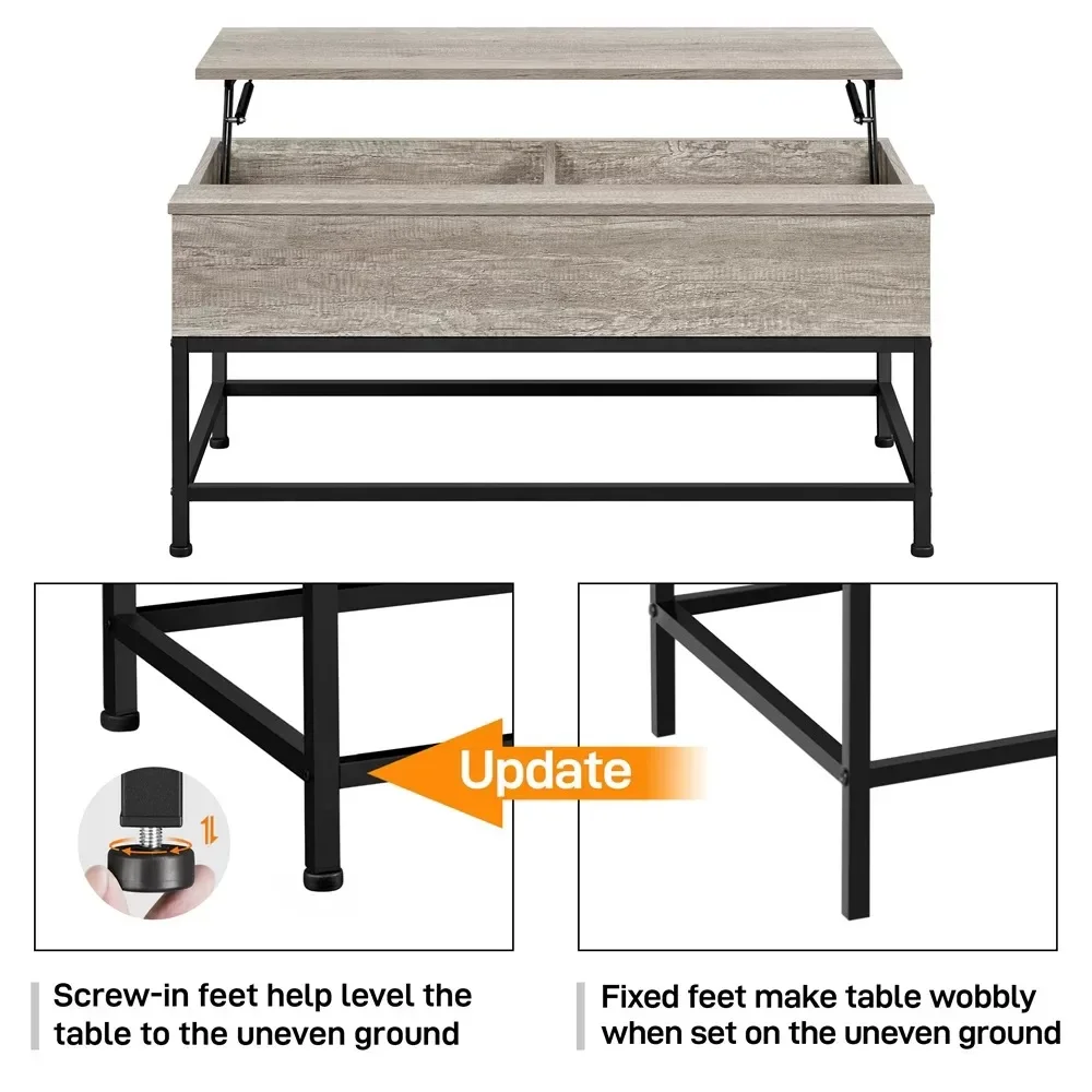 Деревянный и металлический подъемный журнальный столик, деревенский серый
