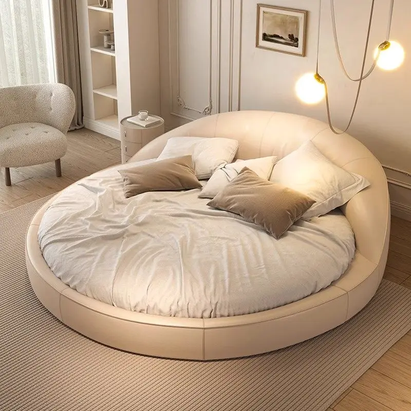 Minimalist genuine leather Double bed 200x200cm Modern luxury design bed 2 people high-end letto matrimoniale bedroom furniture