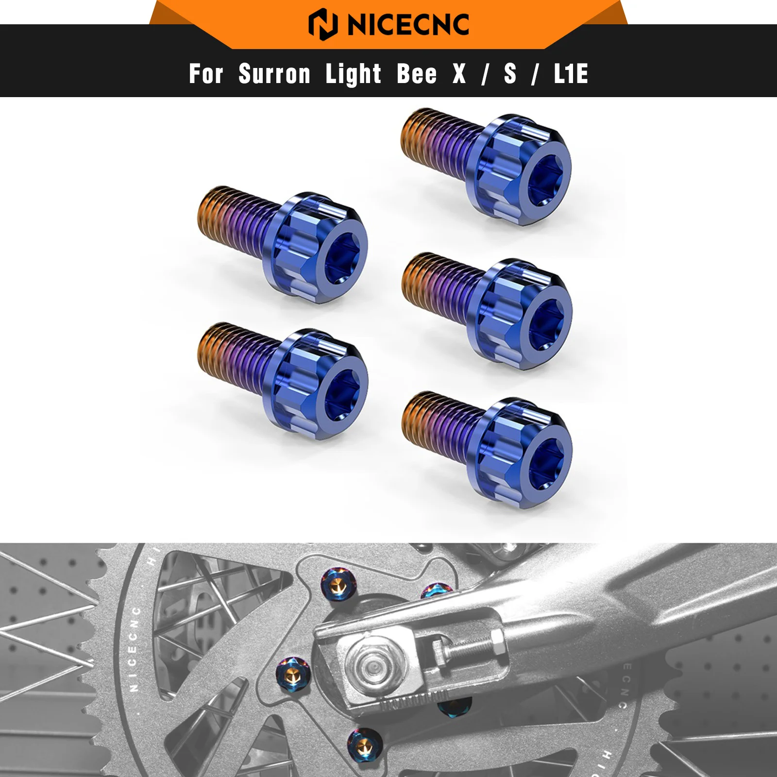 

NICECNC For Surron Light Bee X Electric Dirt Bike 5PCS Titanium Rear Sprocket Bolts For SUR-RON Light Bee S L1E Segway X160 X260